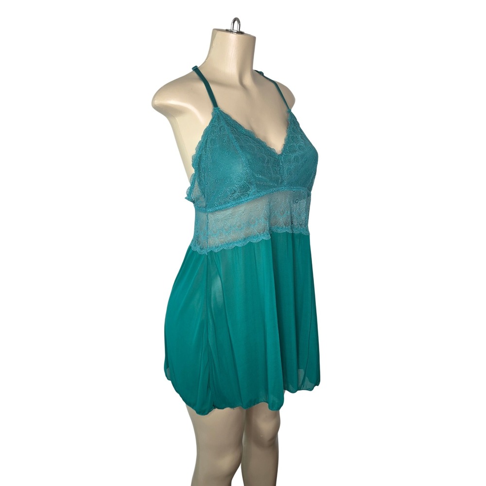 Jezebel Babydoll Women XL Teal Green Lace Mesh Racerback Chemise Lingerie J5942